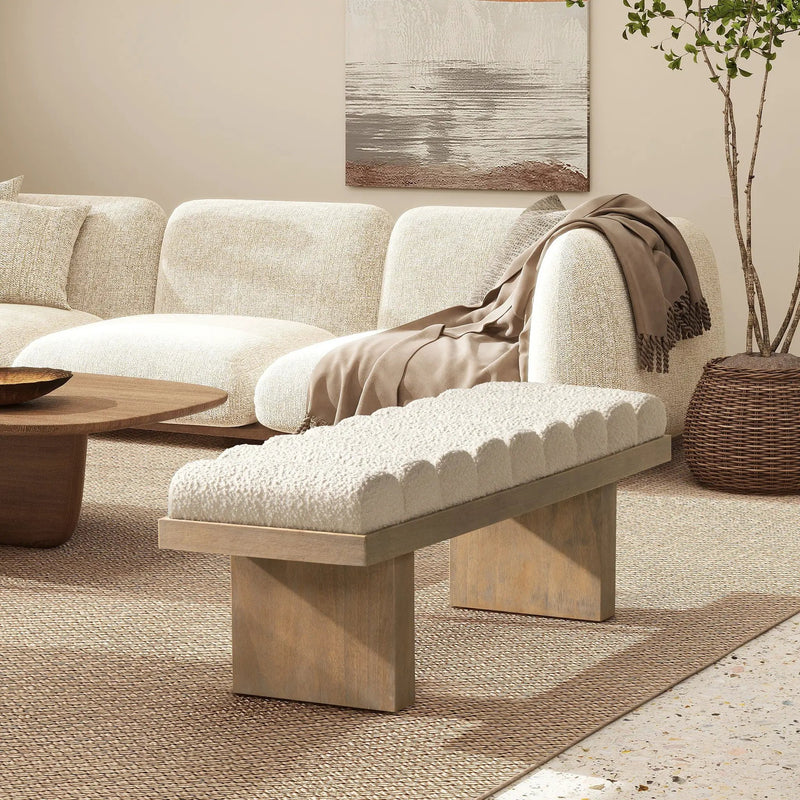 Bella - Upholstered Modern Accent Bench - Ivory White by HouseOfZazla