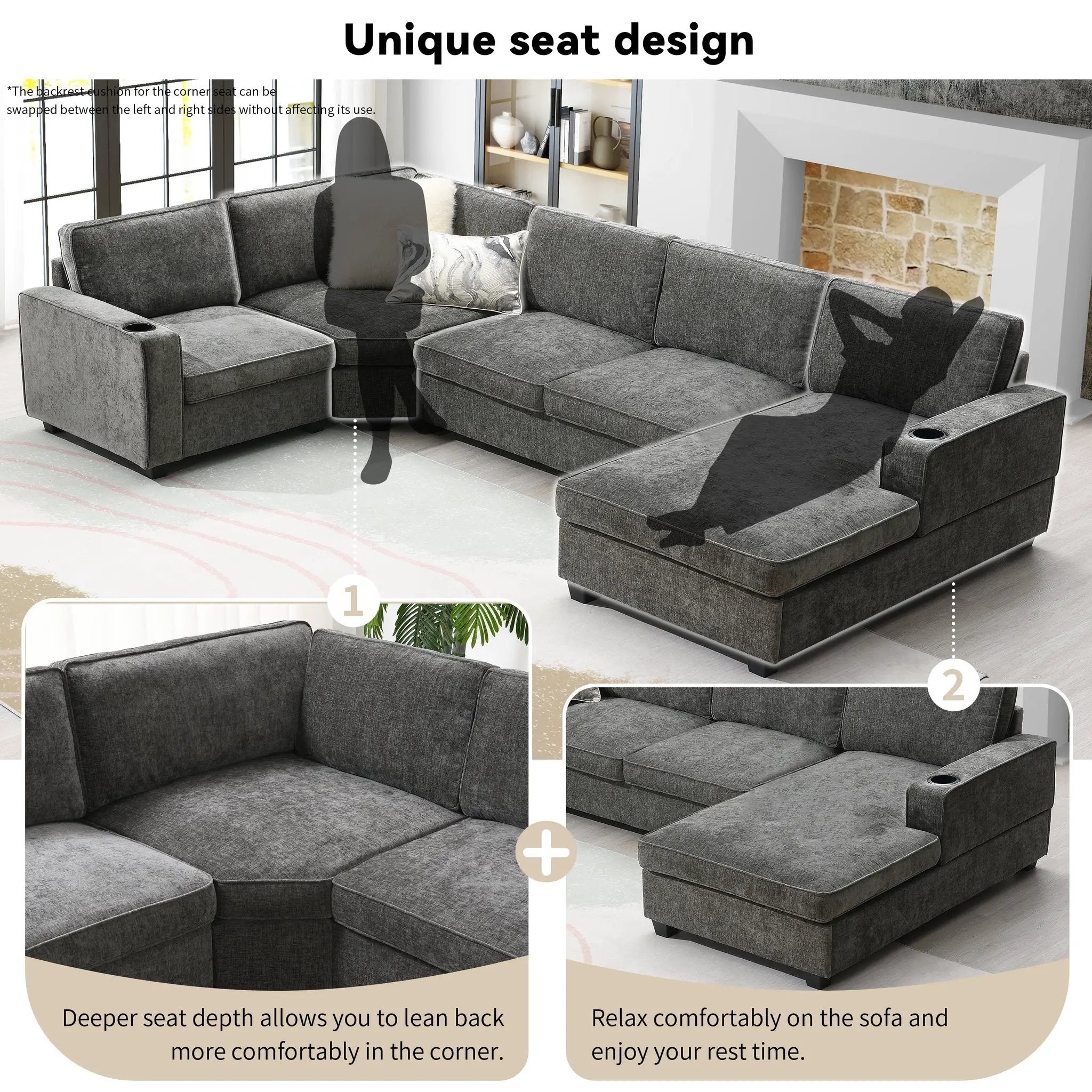 117.5" U-Shaped Sectional Sofa by HouseOfZazla