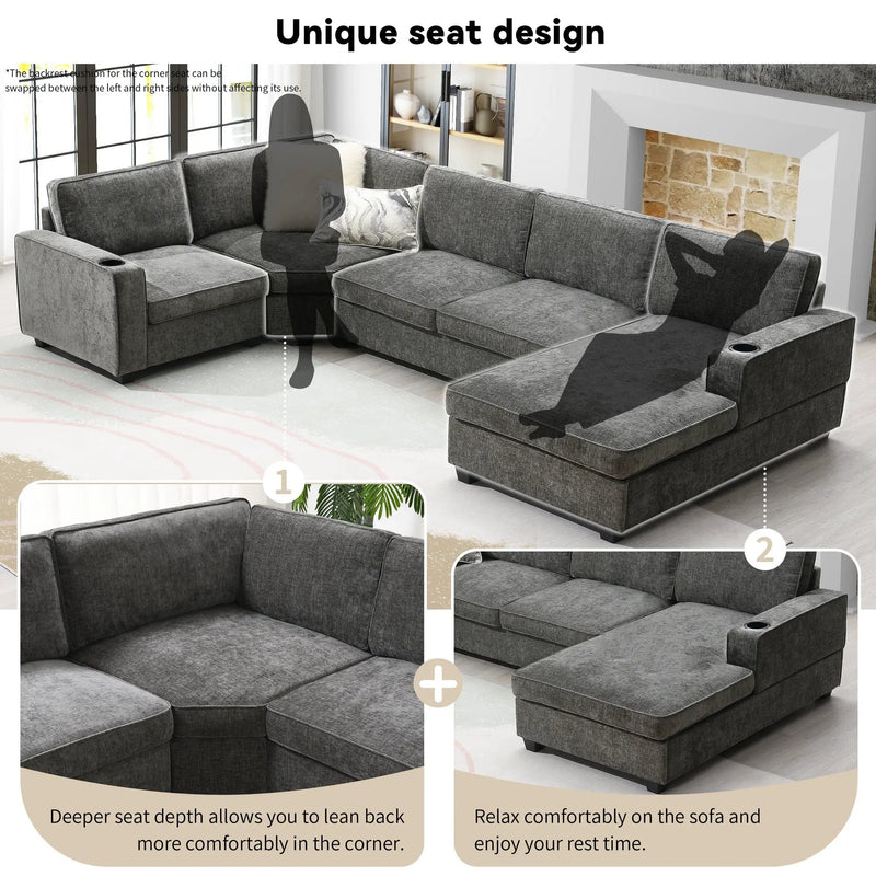 117.5" U-Shaped Sectional Sofa by HouseOfZazla