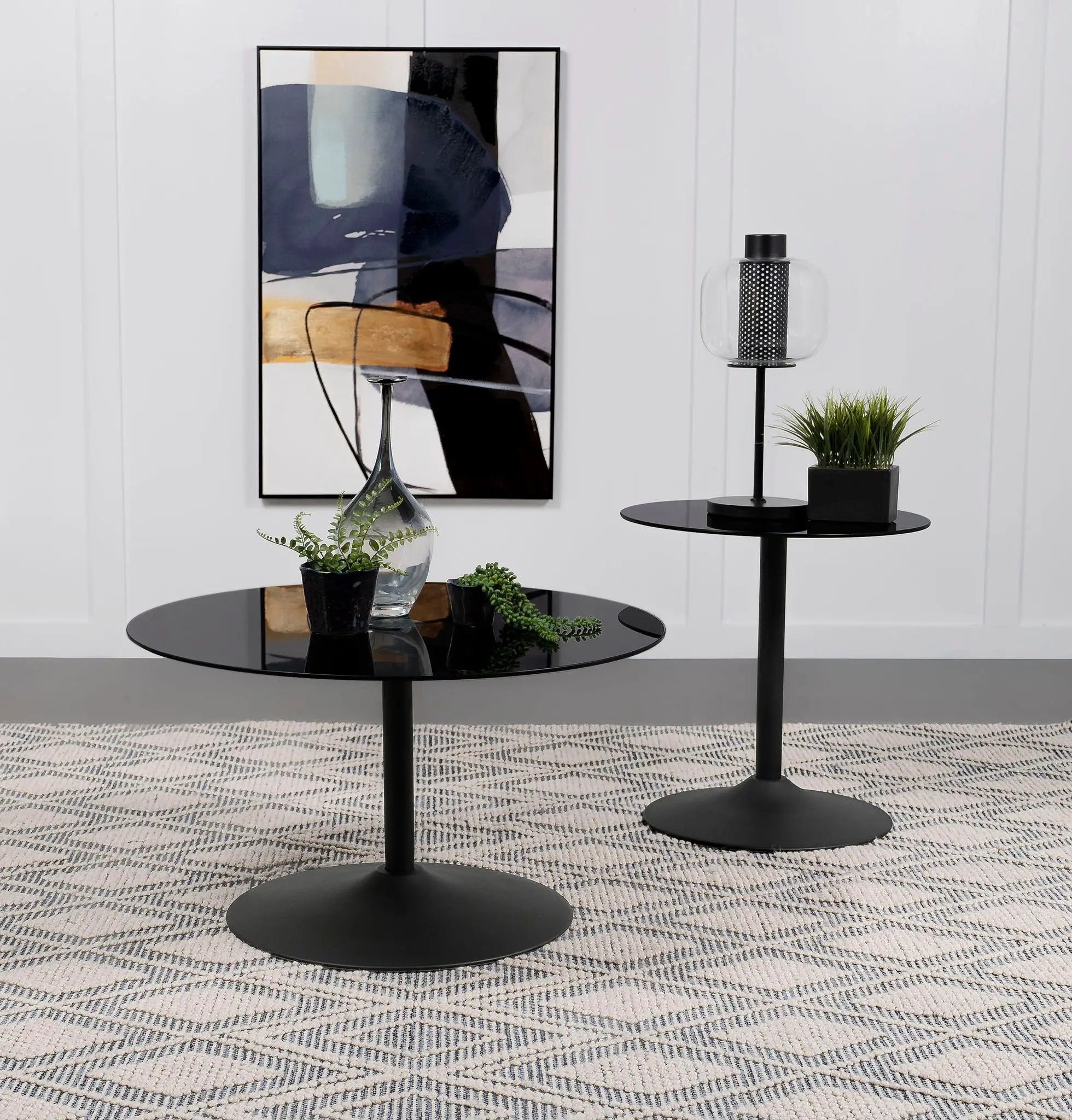 Ganso 2-piece Round Glass Top Coffee and End Table Set Black by Unique Piece Furniture