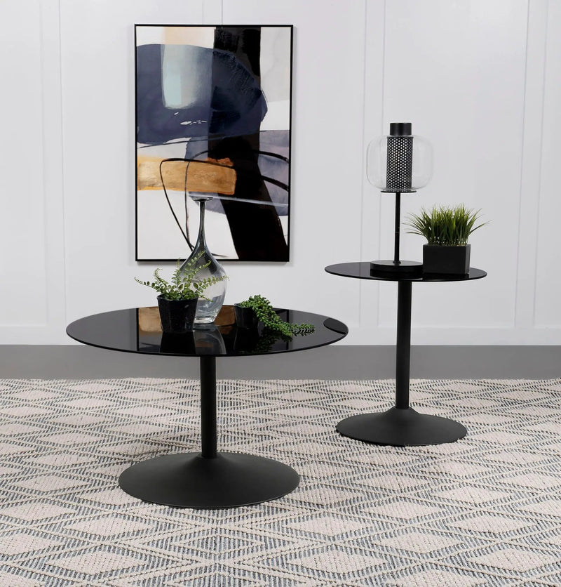 Ganso 2-piece Round Glass Top Coffee and End Table Set Black by Unique Piece Furniture