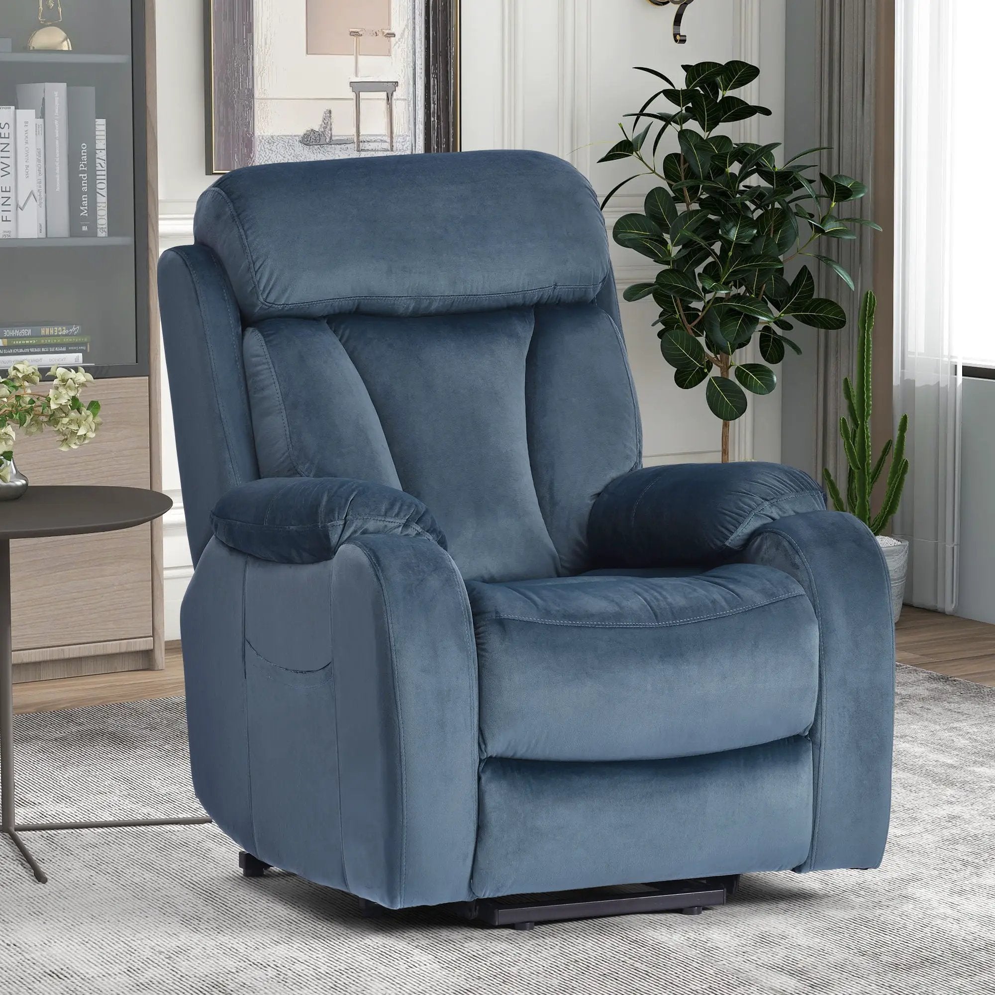 Power Lift Chair Recliner With Remote Control, Electric Reclining Sofa, Fabric Power Recliner For Living Room - Navy Blue by Unique Piece Furniture