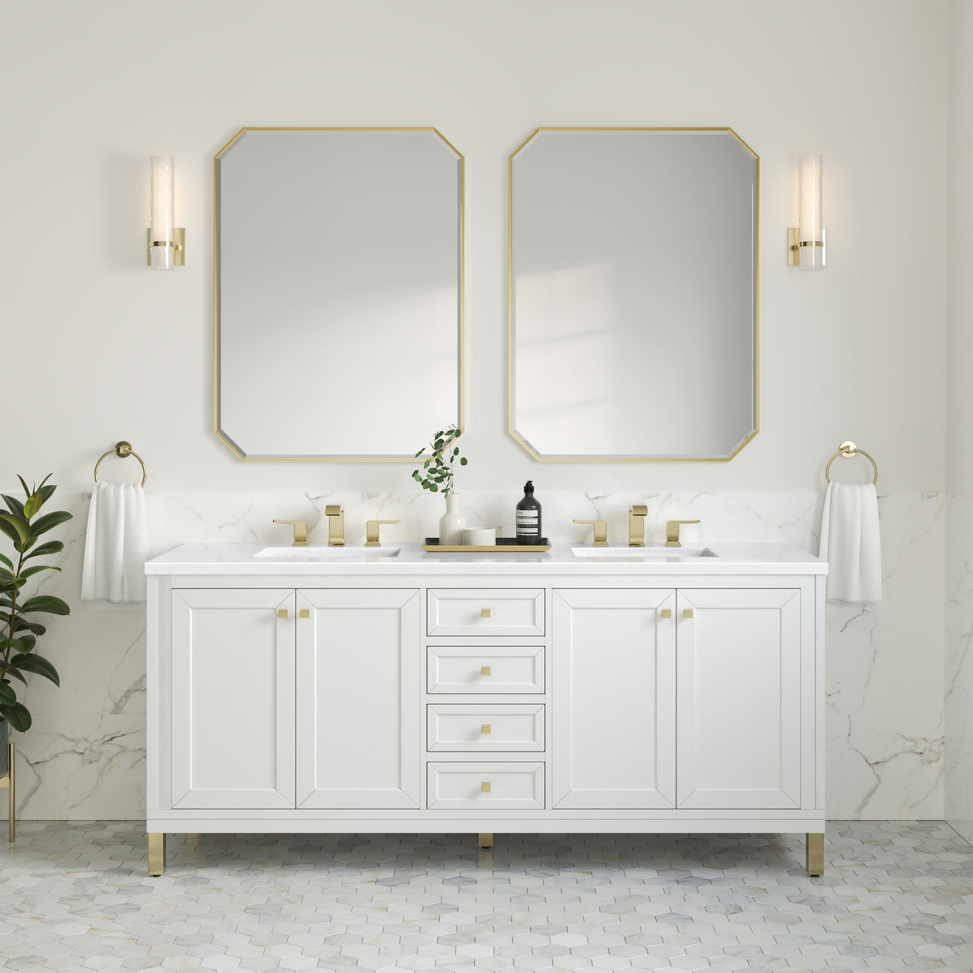 James Martin Chicago 72" Double Bathroom Vanity, Glossy White, view 34