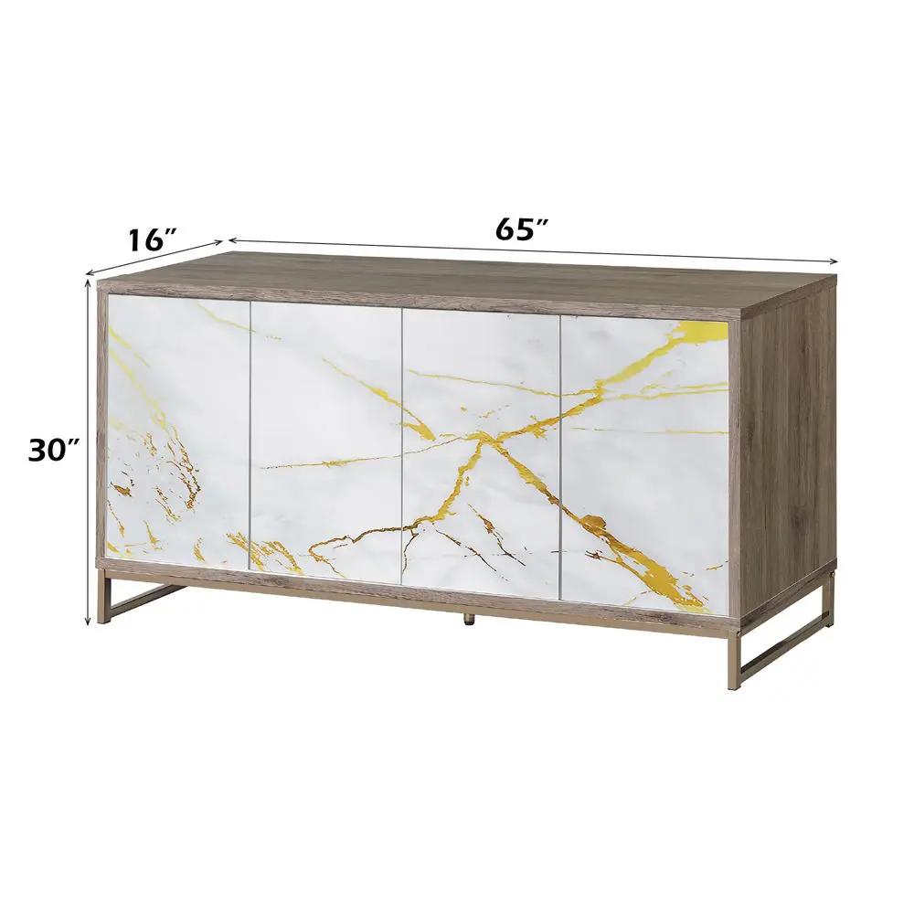 Paavan - Console Cabinet - White Marble Print Oak & Champagne by Unique Piece Furniture