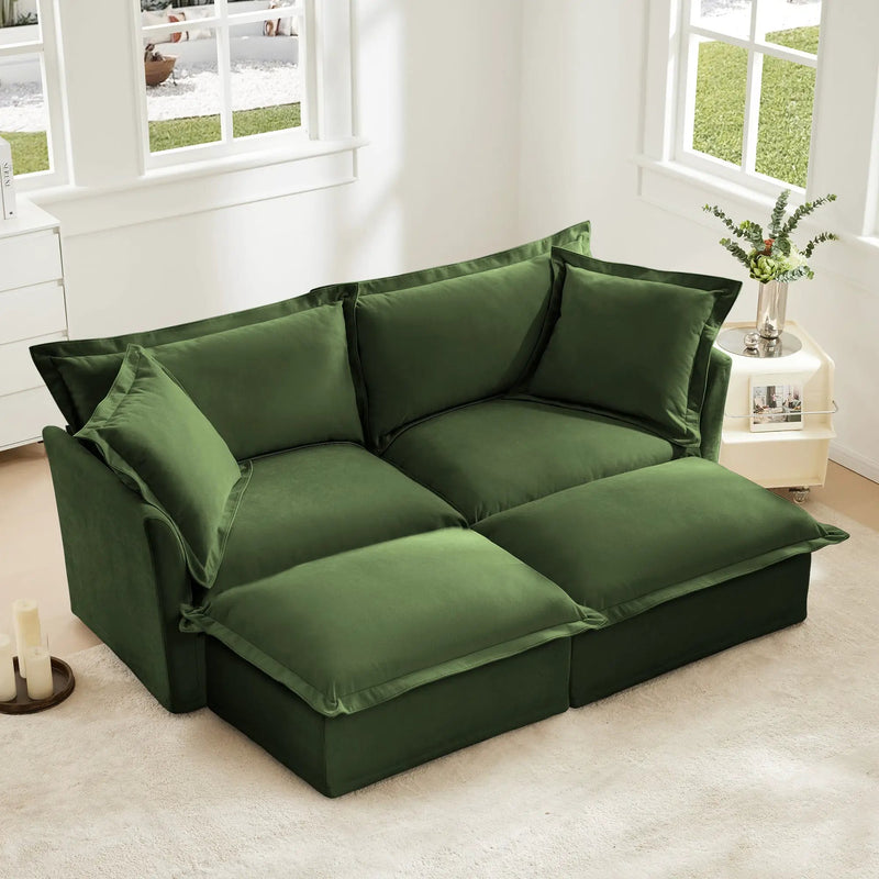 Slipcovered Sofa 2 Seater Sofa with 2 Ottomans by HouseOfZazla