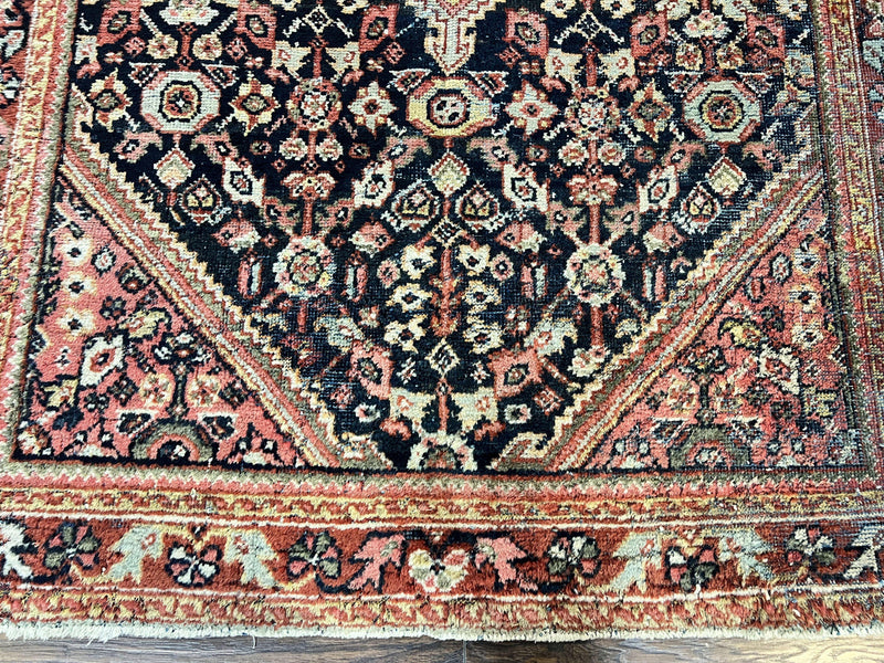Antique Persian Mahal Rug 4x7, Wool Hand Knotted Tribal Geometric Carpet by Jewel Rugs