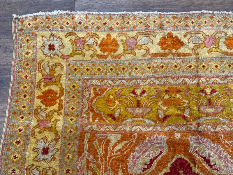 Antique Turkish Prayer Rug 4x6, Red and Golden Mustard, Mihrab Design, Anatolian Carpet by Jewel Rugs