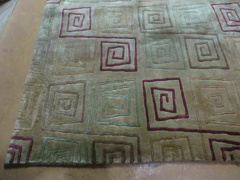 8' X 11' Modern Tibetan Nepal Art Deco Chinese Handmade Wool Silk Rug Abstract by Jewel Rugs