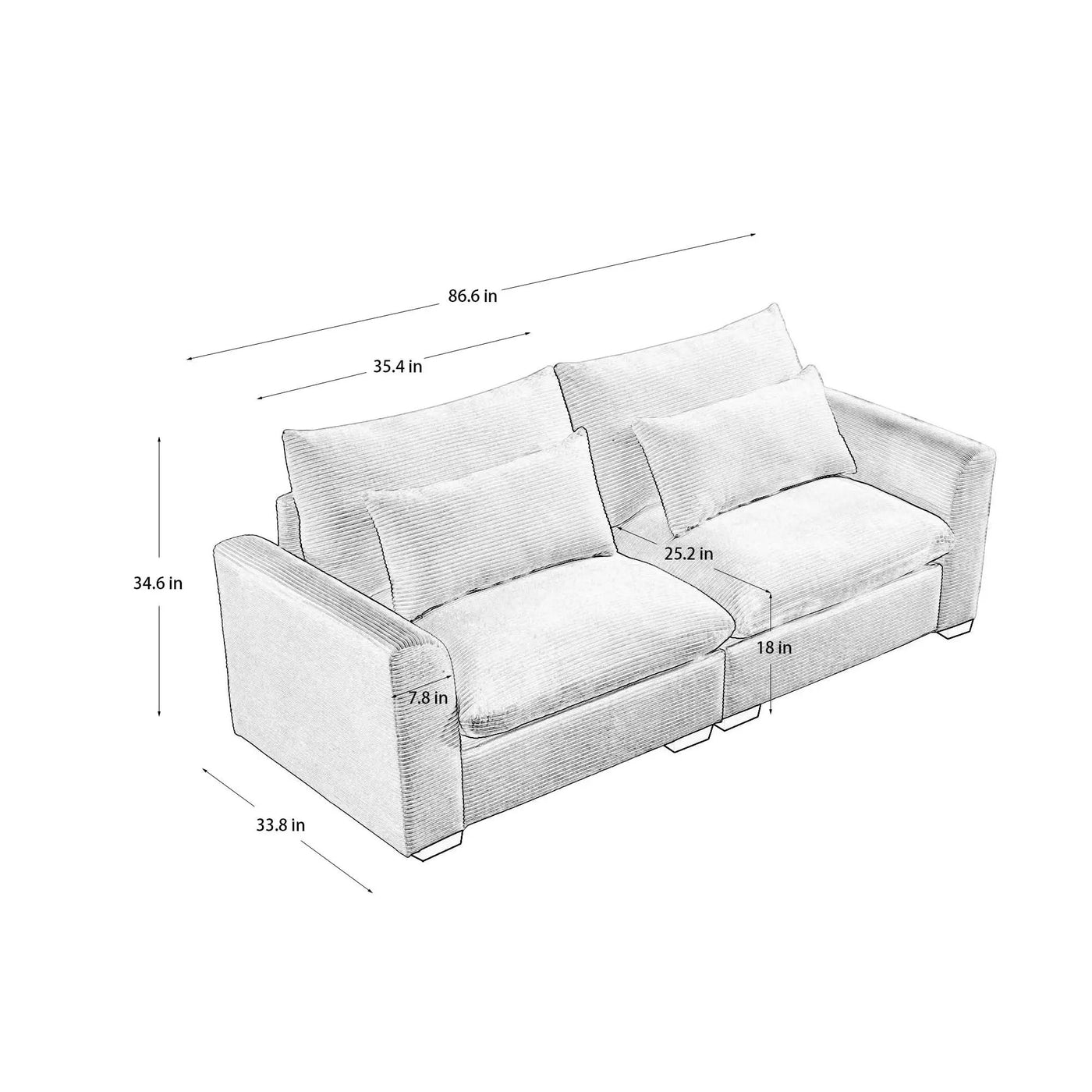 Modern 2 Seater Corduroy Fabric Sofa by HouseOfZazla