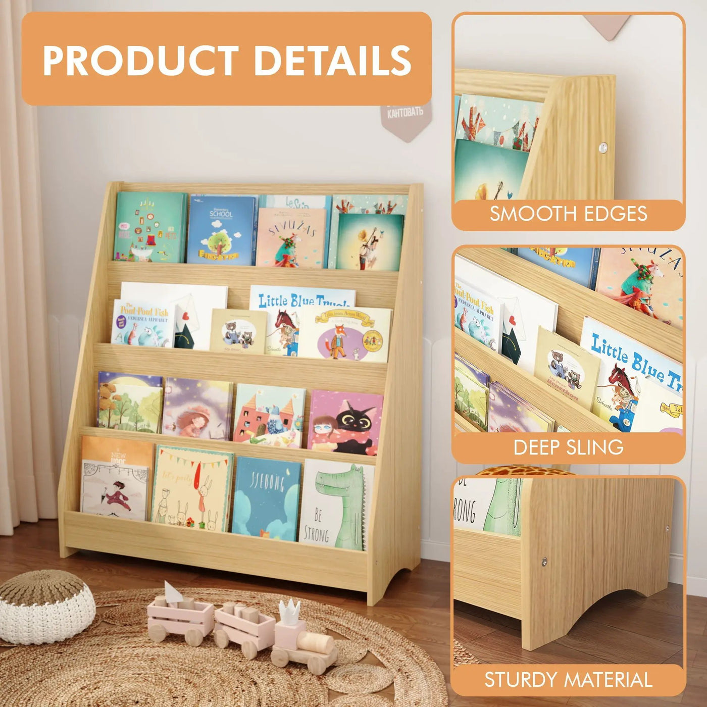 4 Tier Bookshelf, Toddler Book Display Shelves by Unique Piece Furniture