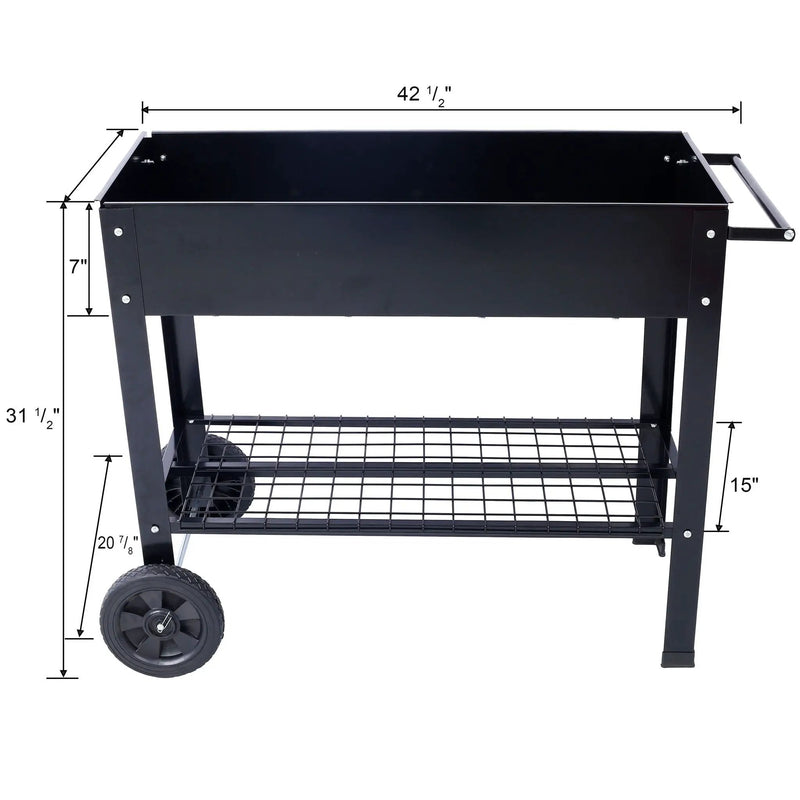 Elevated Mobile Raised Ergonomic Metal Planter Garden Bed With Wheels Powder Coated Steel - Black by Unique Piece Furniture