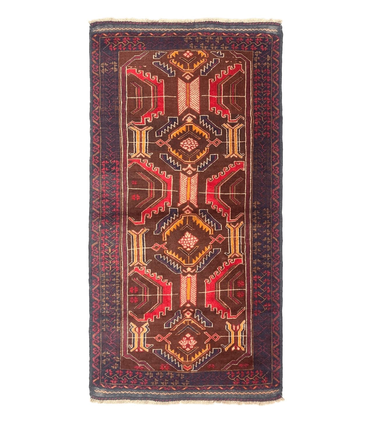 Afghan Rug 3x7, Maroon and Navy Blue, Balouch Carpet, Tribal Rug, New by Jewel Rugs