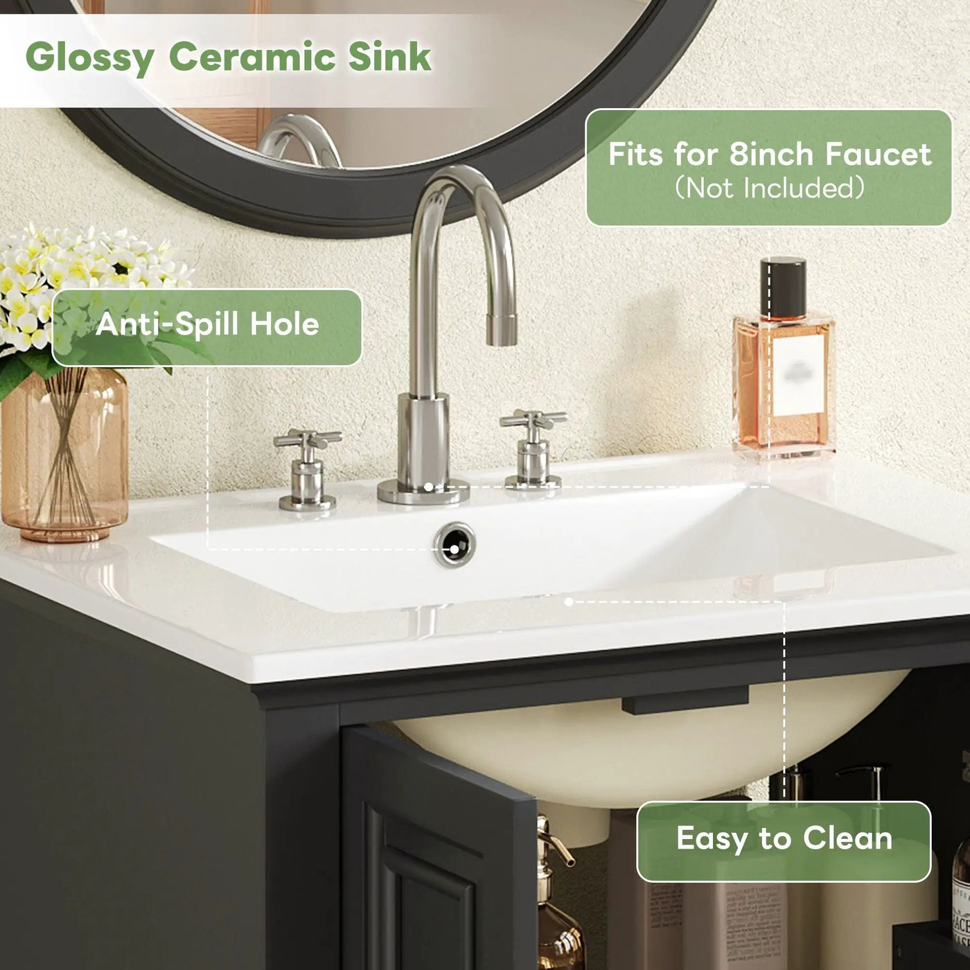 Modern Bathroom Vanity With Sink, Cabinet With Drawer And Dividers, Rectangular Storage Unit by Unique Piece Furniture