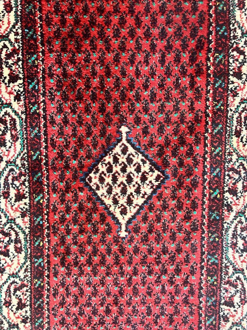 Persian Tribal Rug 2.6 x 5, Boteh Paisley Pattern, Red and Beige, Wool Hamadan Rug by Jewel Rugs