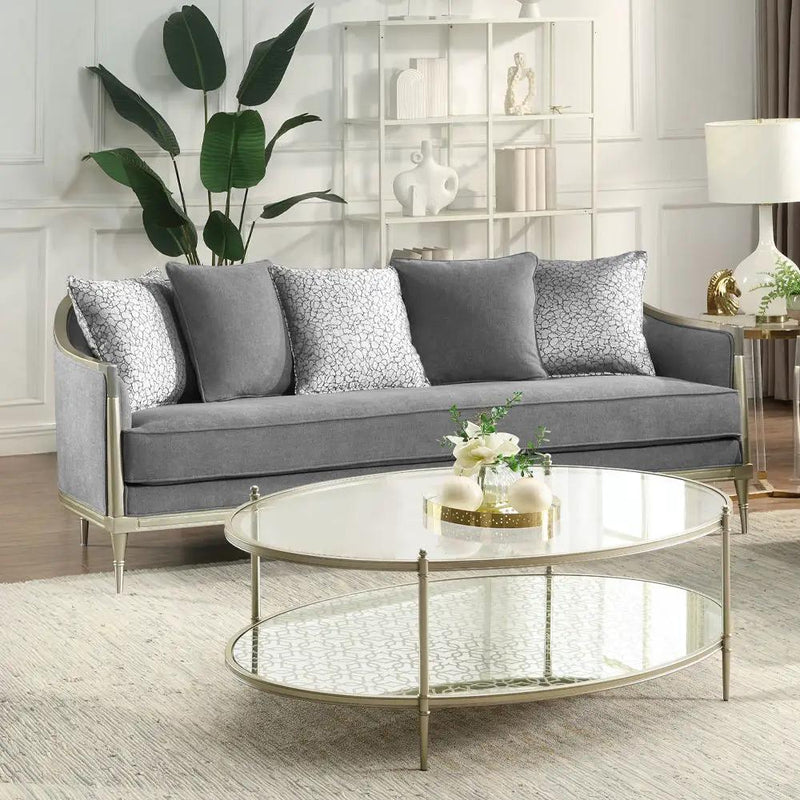 Fernando - Sofa With 5 Pillows - Gray Chenille & Champagne by Unique Piece Furniture