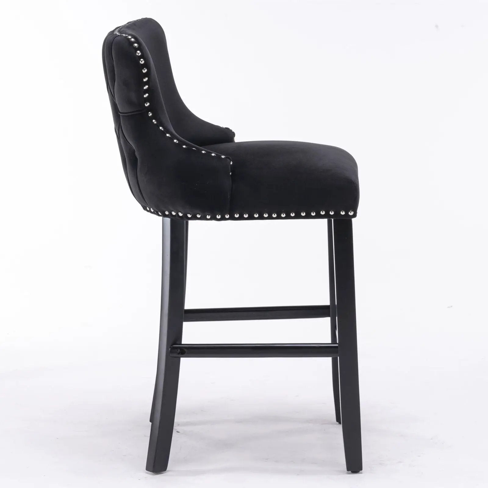 Contemporary Upholstered Wing-Back Barstools With Button Tufted Decoration And Wooden Legs, And Nailhead Trim, Leisure Style Bar Chairs, Bar Stools (Set of 2) by HouseOfZazla