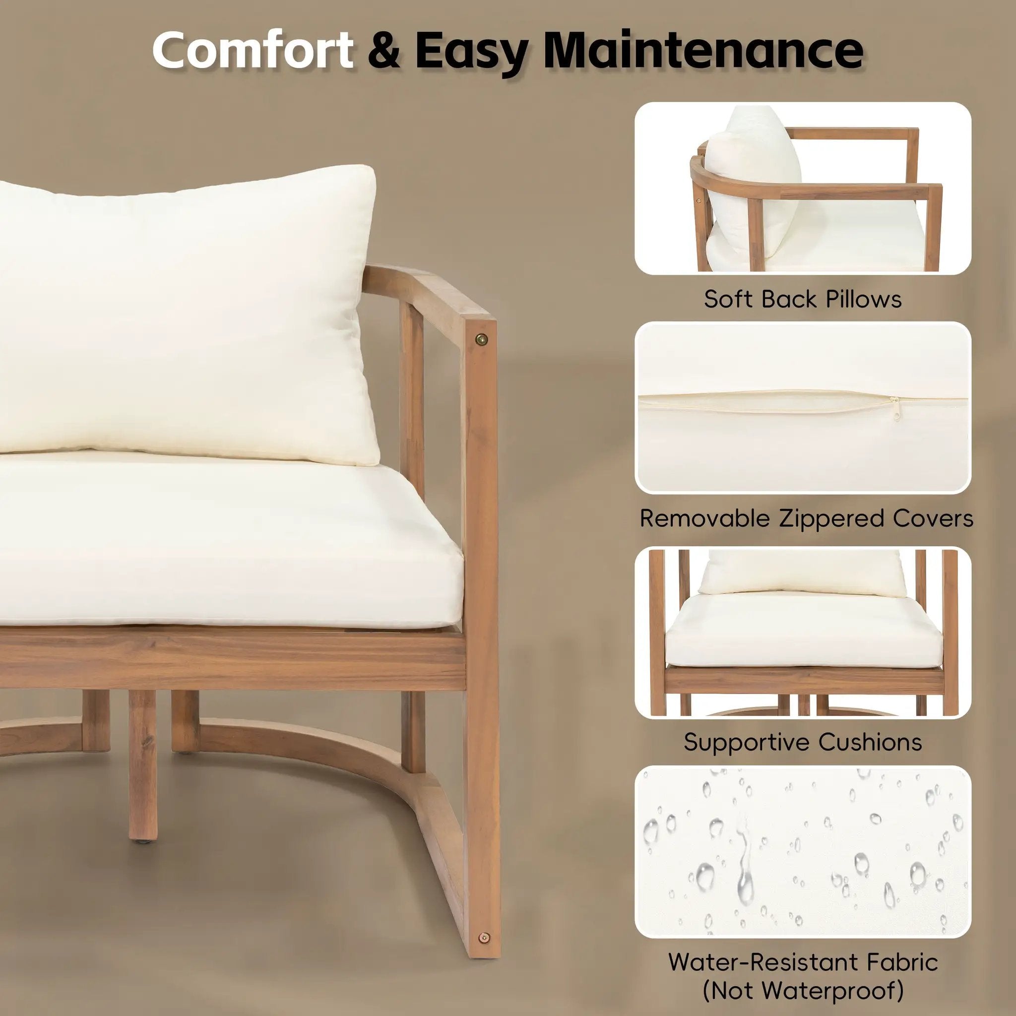 TOPMAX 4-Piece Modern Acacia Wood Sofa Set by HouseOfZazla