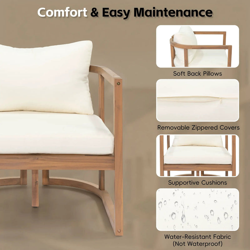 TOPMAX 4-Piece Modern Acacia Wood Sofa Set by HouseOfZazla