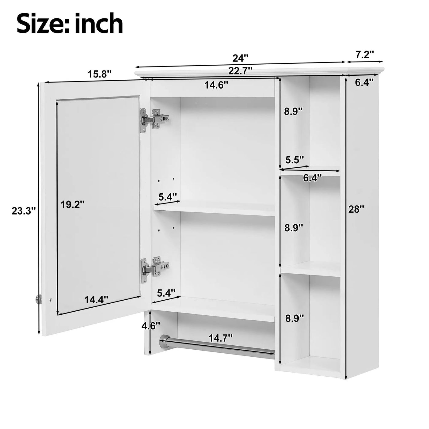 Modern 3 In 1 Bathroom Mirror Cabinet With Adjustable Shelf & Towel Bar by Unique Piece Furniture