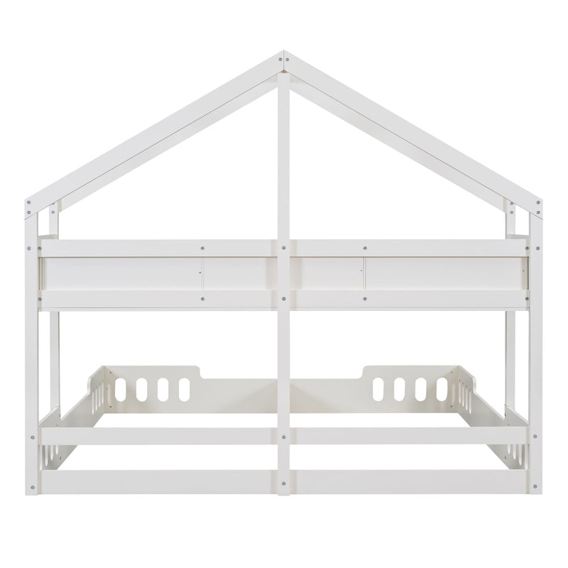 Twin Size Platform Bed With Shared Design, Guardrails, And Built In Shelves - Creamy White by HouseOfZazla