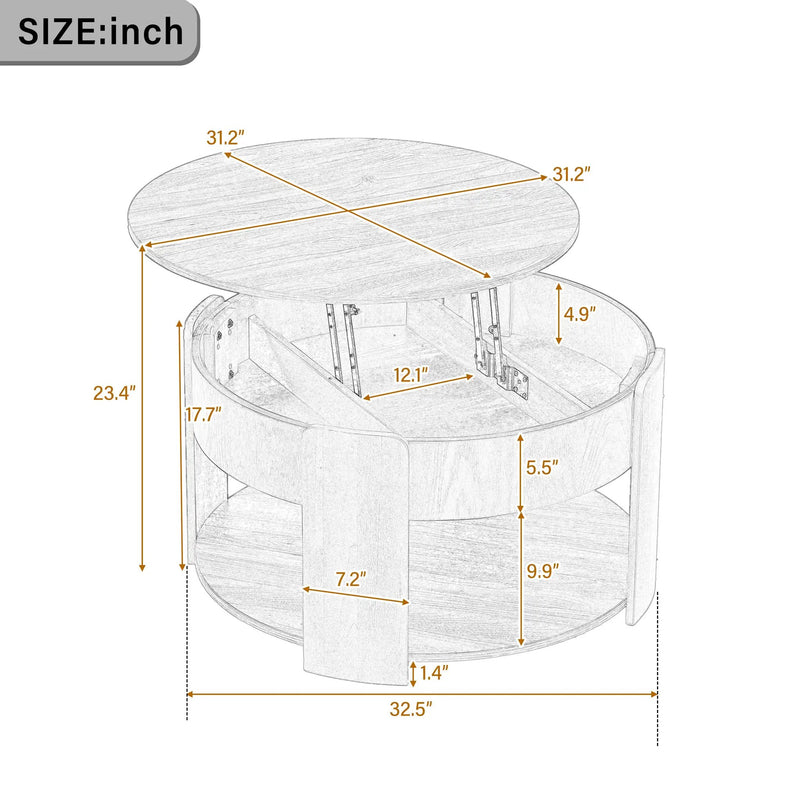 Vibe Haus Farmhouse Round Lift Top Coffee Table with Hidden Storage by HouseOfZazla
