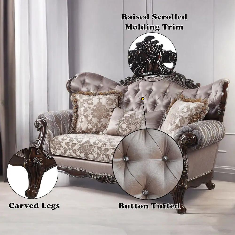 Benbek - Loveseat With 3 Pillows - Fabric & Antique Oak by Unique Piece Furniture