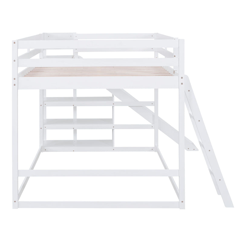 Bunk Bed With Ladder, Slide, And Shelves Pine Wood by HouseOfZazla
