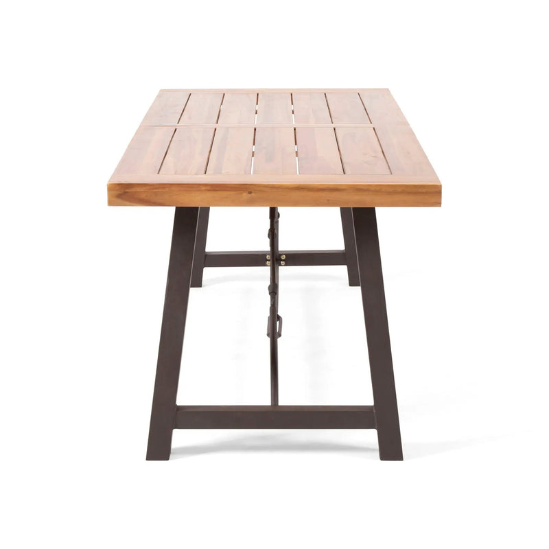 Outdoor Dining Table With Slat Wooden Panel And Turnbuckle Accents - Teak by HouseOfZazla