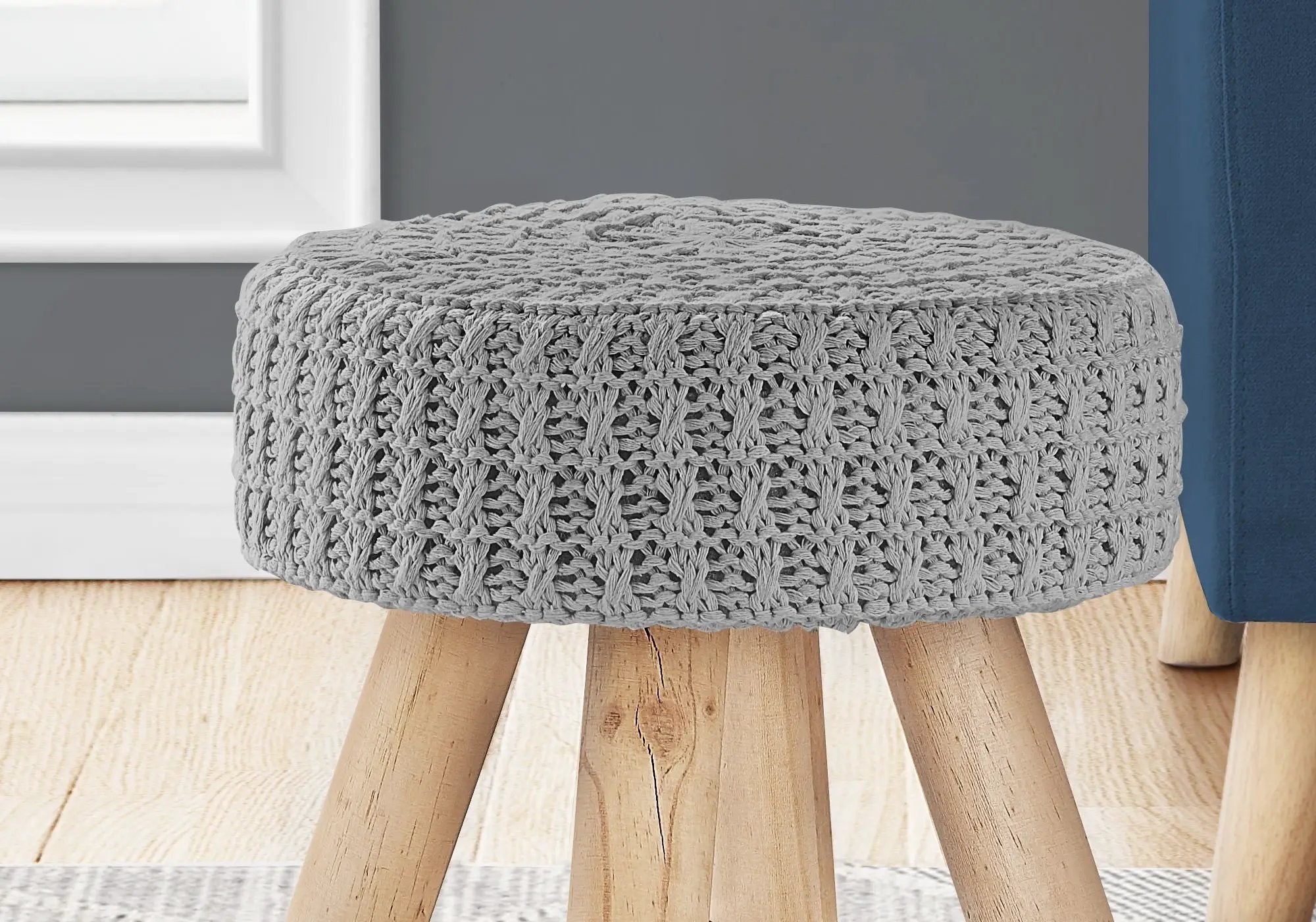 Ottoman, Pouf, Footrest, Foot Stool, Round, Natural Wood Legs, Contemporary, Modern by Unique Piece Furniture
