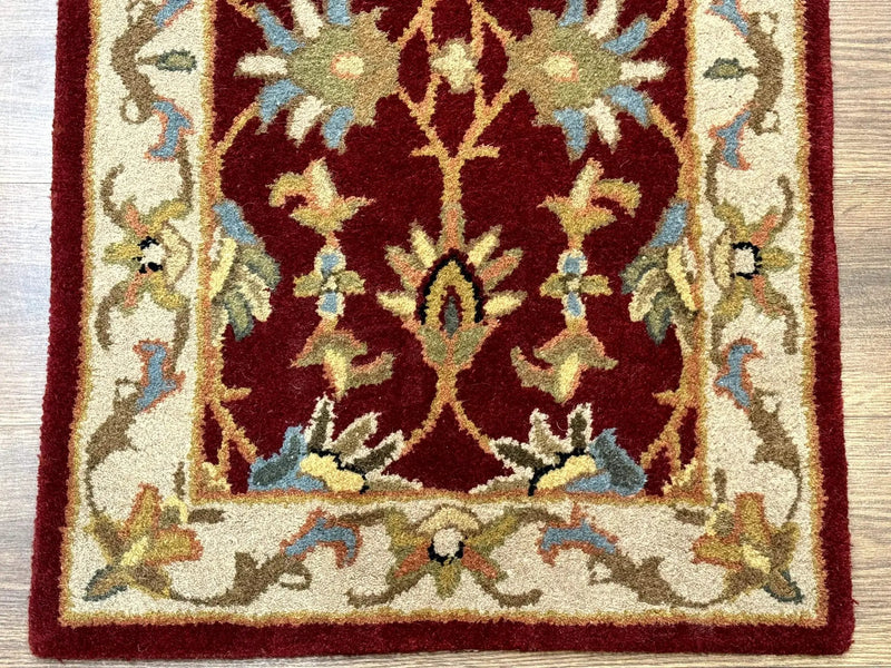 Small Floral Wool Rug 2x3, Safavieh Heritage Collection, Dark Red & Cream by Jewel Rugs