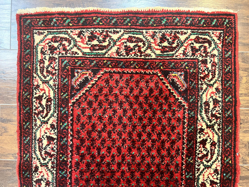 Persian Tribal Rug 2.6 x 5, Boteh Paisley Pattern, Red and Beige, Wool Hamadan Rug by Jewel Rugs