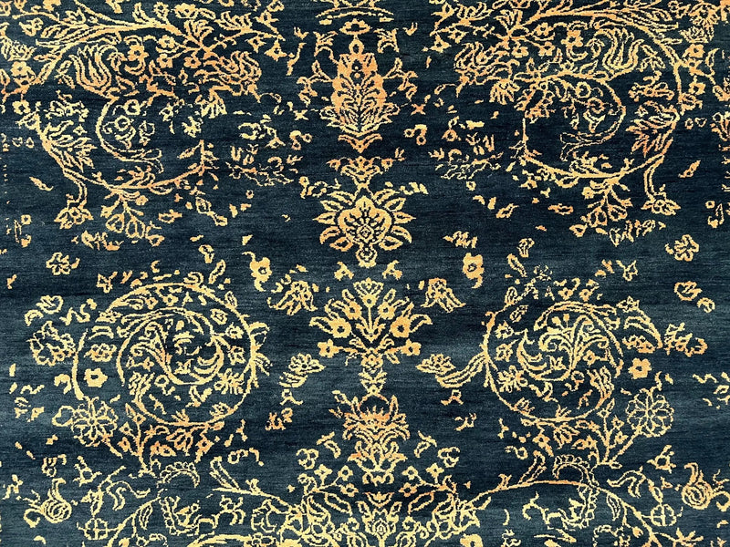 Area Rug 8x10 High Quality Handmade Oriental Carpet, Modern Contemporary Rug, Rug for Living Room, Wool Rug, Blue and Gold, Pakistani Rug by Jewel Rugs