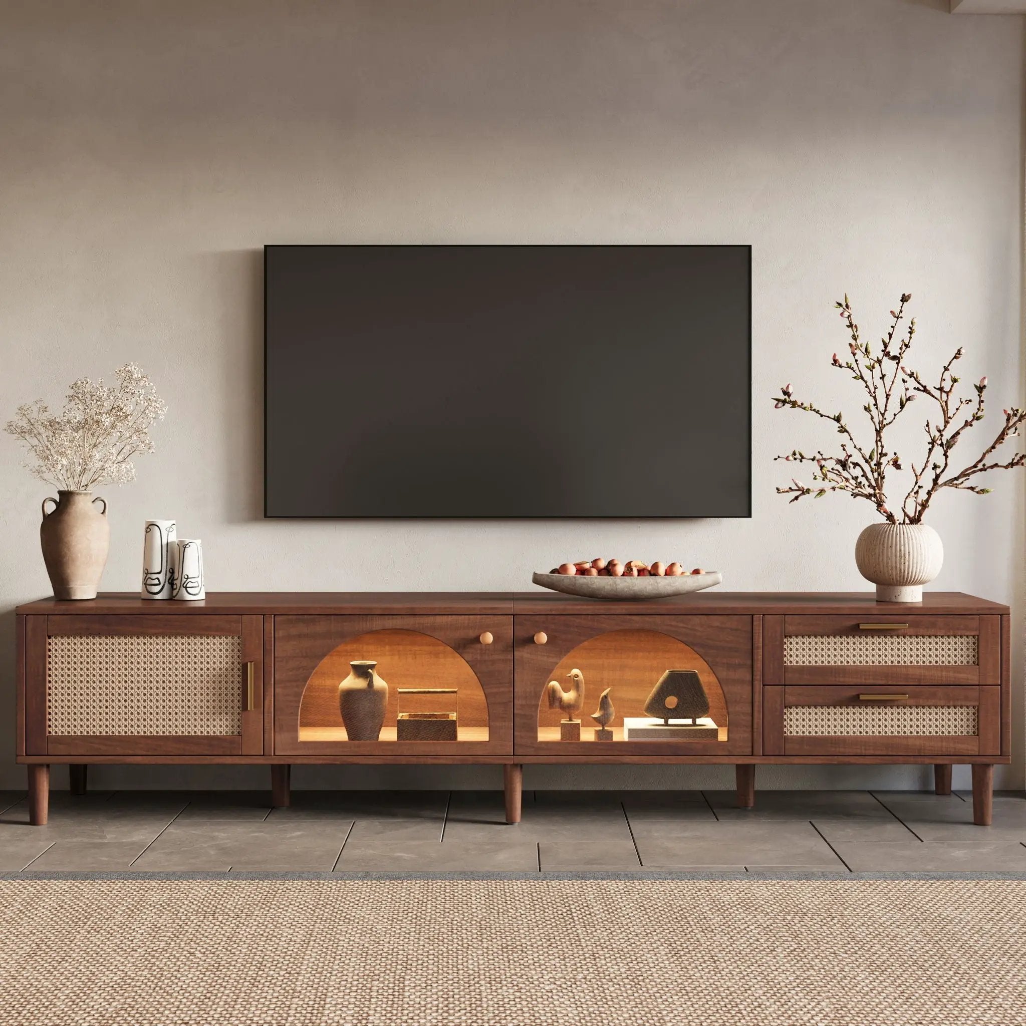 TV Stand For TVs Up To 90", Media Console With App Controlled LED Lights, 2 Drawers & Door Storage - Dark Brown by Unique Piece Furniture