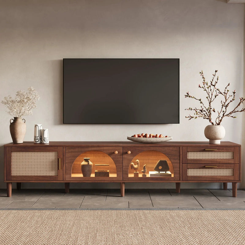 TV Stand For TVs Up To 90", Media Console With App Controlled LED Lights, 2 Drawers & Door Storage - Dark Brown by Unique Piece Furniture