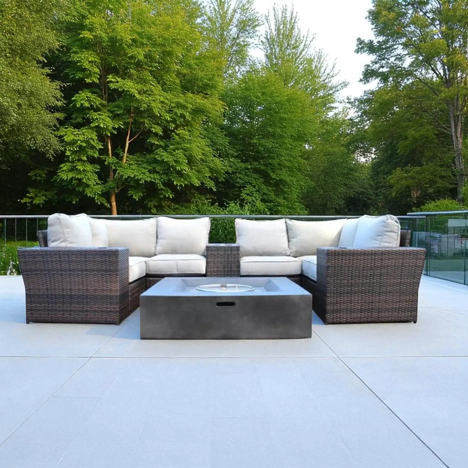 Patio Seating Set With Cushions And Fire Pit - Brown by HouseOfZazla