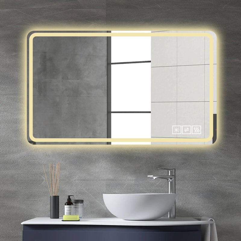 LED Bathroom Mirror Vanity Mirrors With Front Lights Wall Mounted Anti-Fog Frameless Make Up Mirror With Light Copper Free Silver Mirror Horizontal Or Vertical - Silver by Unique Piece Furniture