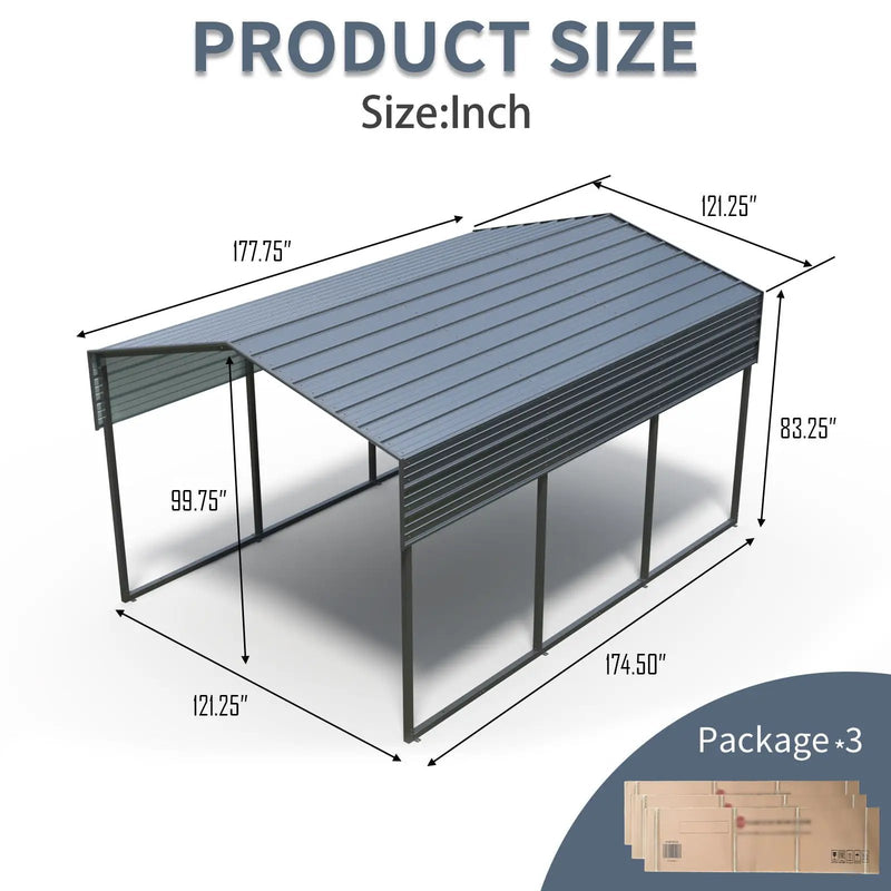 10 X 15 Ft Carport, Outdoor Carport, Heavy Duty Carport Canopy With Galvanized Steel Roof And Frame, Metal Carport Large Garage For Driveway Car, Truck - Charcoal by Unique Piece Furniture