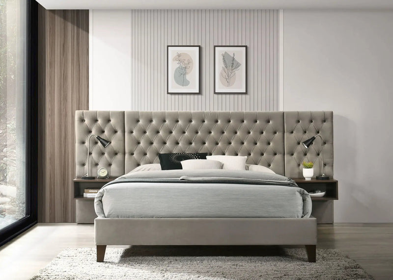 Marley Upholstered Eastern King Wall Panel Bed Light Brown by Unique Piece Furniture