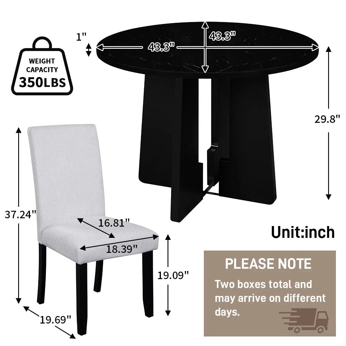 5 Piece Round Dining Table Set, Modern Dining Table And 4 Upholstered Chairs For Dining Room by Unique Piece Furniture