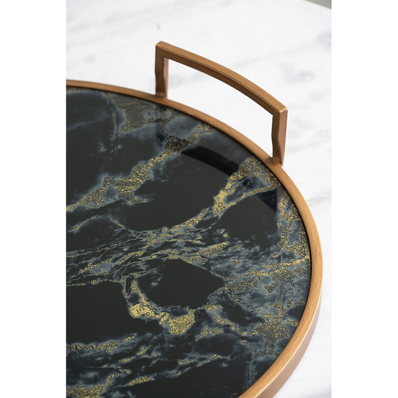 S/2 Round Decorative Tray with Abstract Marbled Design by HouseOfZazla