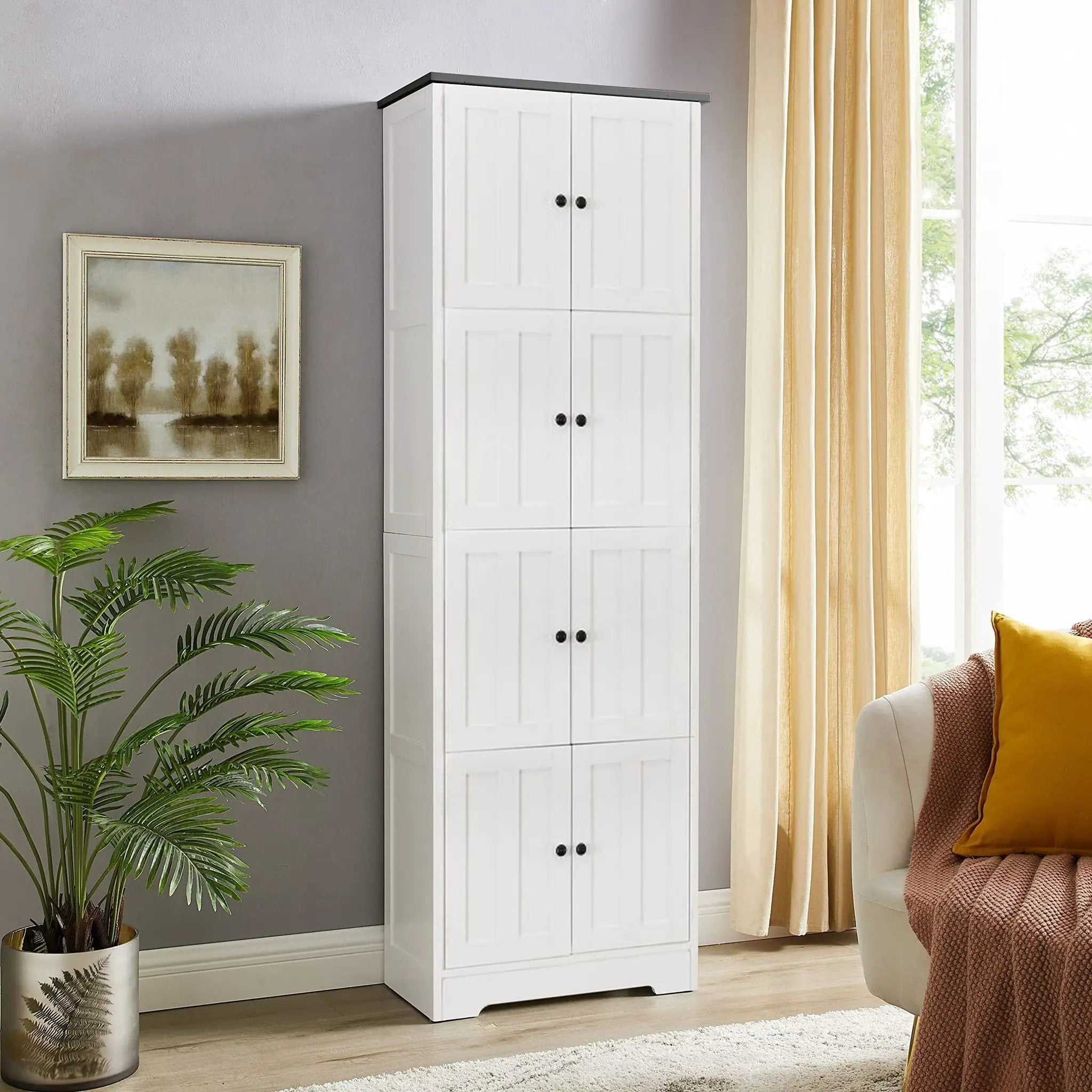 Tall Storage Cabinet With 8 Doors And 4 Shelves, Wall Storage Cabinet For Living Room, Kitchen, Office, Bedroom, Bathroom by Unique Piece Furniture