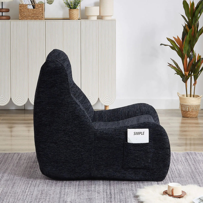 Bean Bag Chair With Armrests Oversized Comfy Beanbag Lounge Lazy Floor Sofa Accent Chair For Living Room - Black by HouseOfZazla