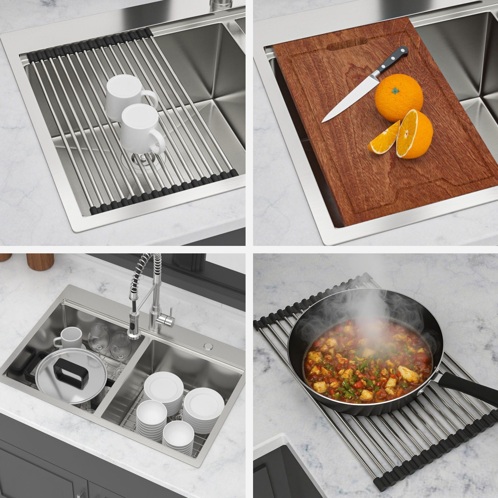 Topmount Drop In Kitchen Sink, Double Bowl 50 / 50 - Brushed Nickel by HouseOfZazla