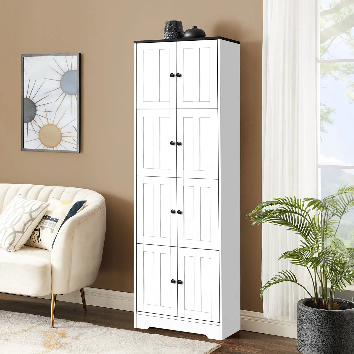 Tall Storage Cabinet With 8 Doors And 4 Shelves, Wall Storage Cabinet For Living Room, Kitchen, Office, Bedroom, Bathroom by Unique Piece Furniture