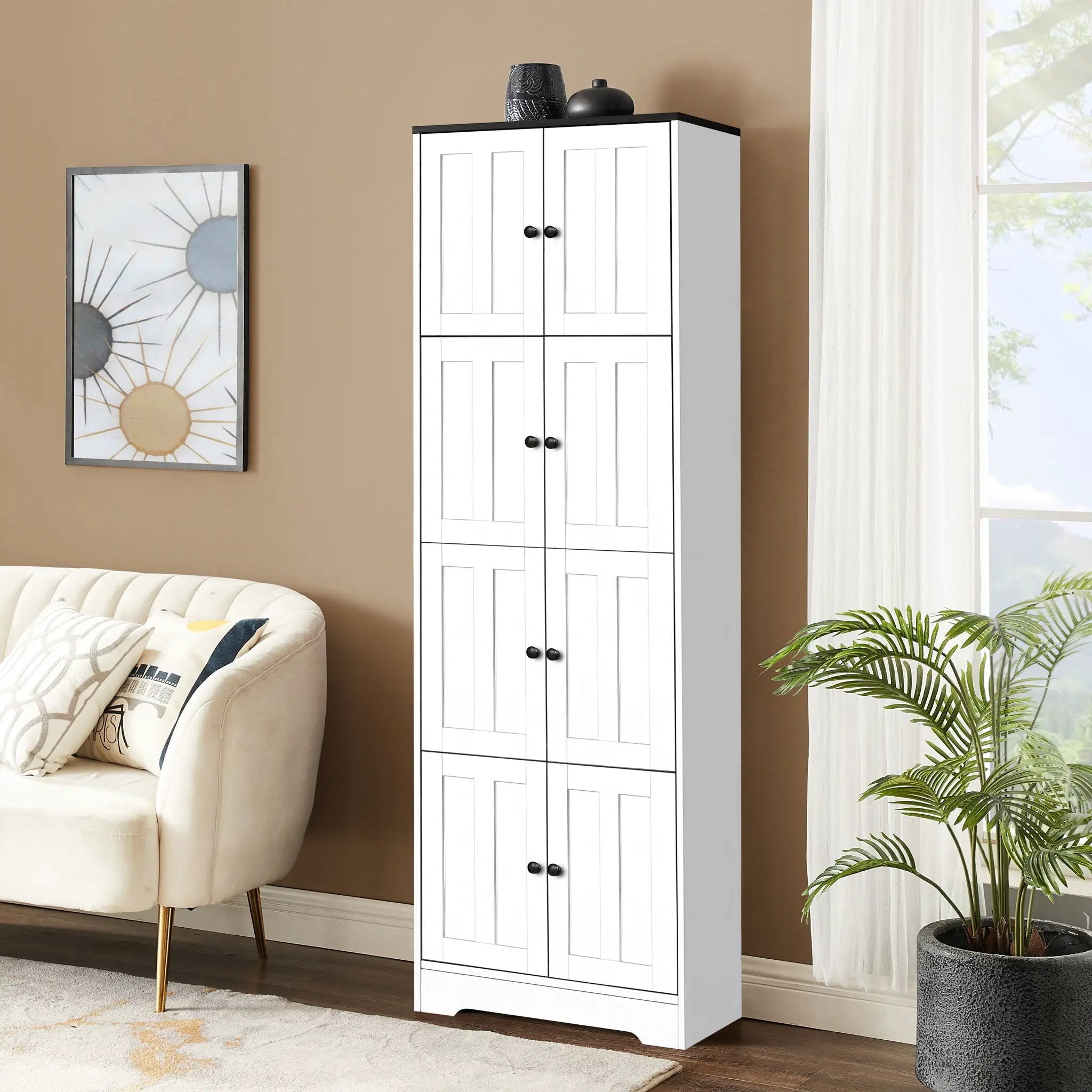 Tall Storage Cabinet With 8 Doors And 4 Shelves, Wall Storage Cabinet For Living Room, Kitchen, Office, Bedroom, Bathroom by HouseOfZazla