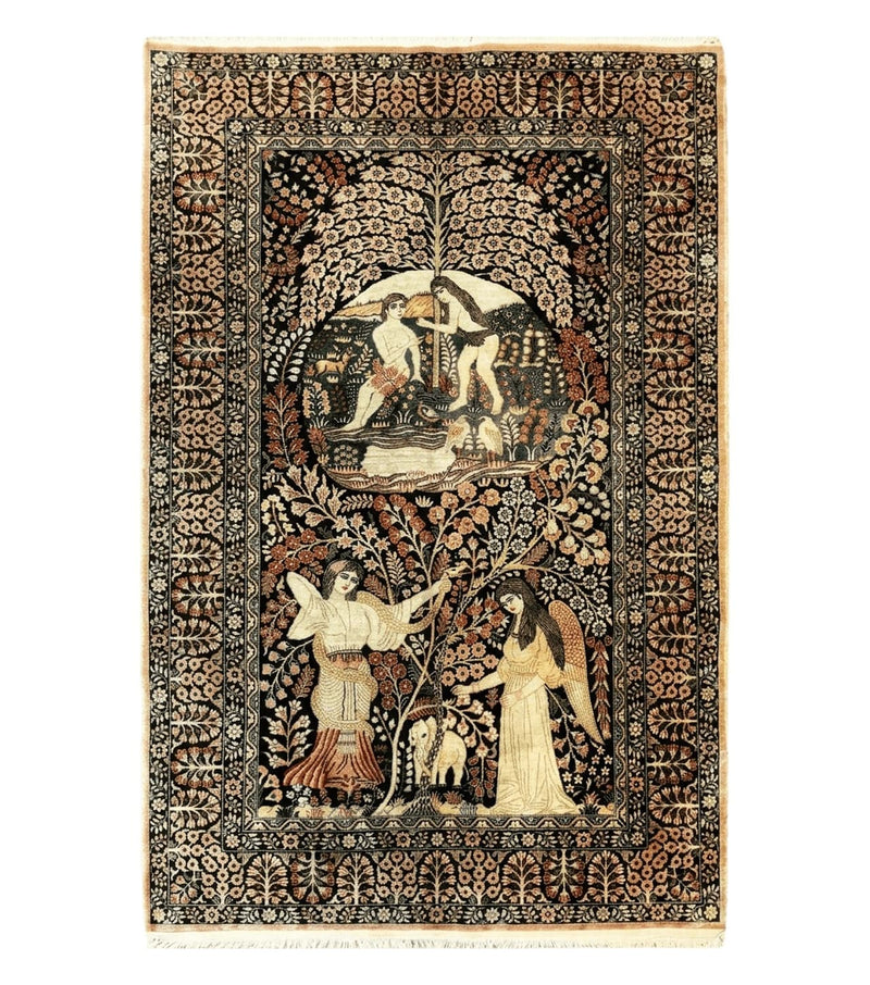 Stunning Sino Persian Pictorial Rug 2.7 x 4, Garden of Eden Adam & Eve Tree of Life Design, Extremely Fine 580 KPSI, Masterpiece by Jewel Rugs