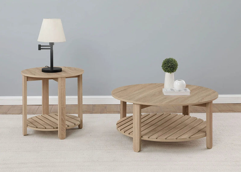 Fowler 1-shelf Round Engineered Wood Side End Table Natural by Unique Piece Furniture