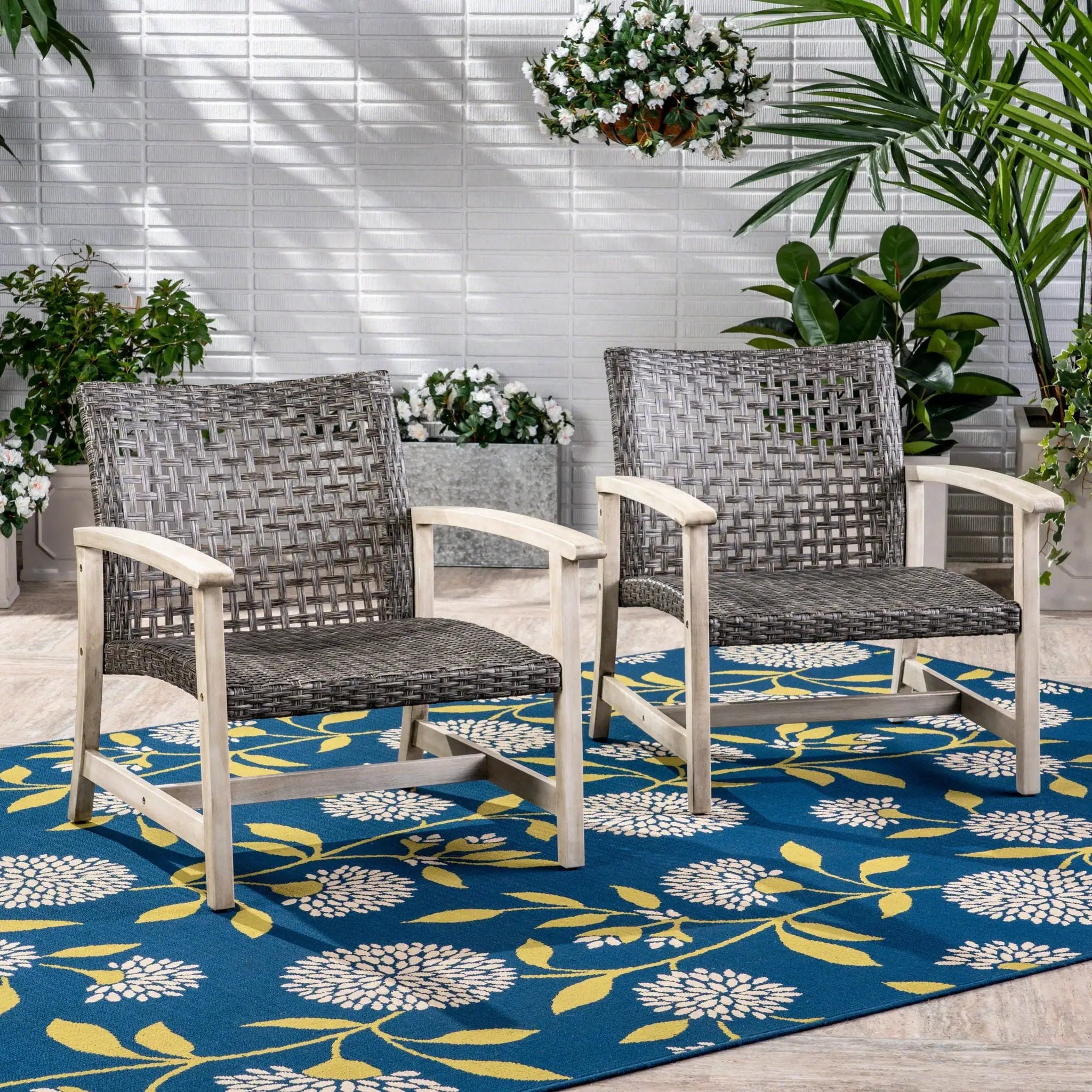 Outdoor Club Chair With Rattan Cover And Acacia Wood Frame - Gray by HouseOfZazla