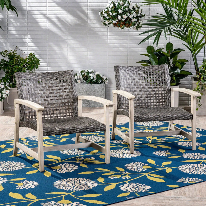 Outdoor Club Chair With Rattan Cover And Acacia Wood Frame - Gray by HouseOfZazla
