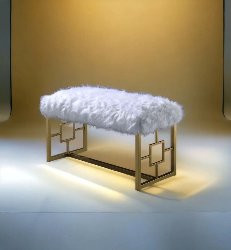 Bagley II - Bench Faux Fur - White / Gold by Unique Piece Furniture